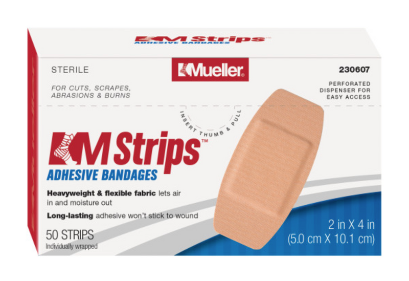 Mueller M-Strips (100/box) - Latex Free, Individually Wrapped, Flexible Fabric