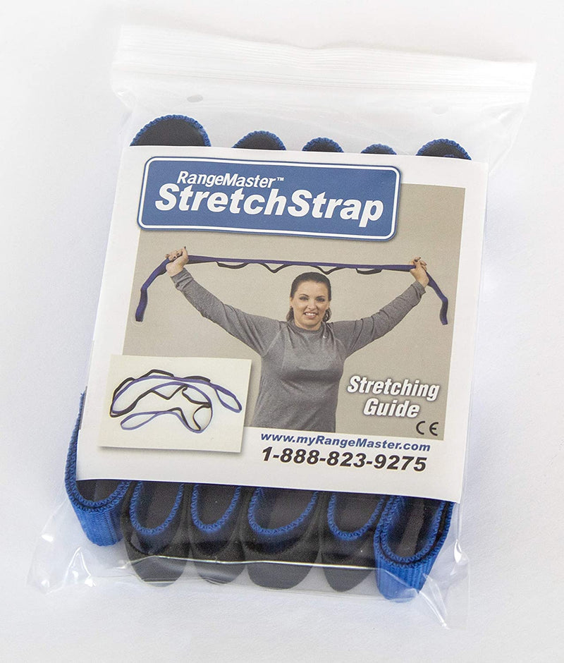 RangeMaster Stretch Strap, Multi-loop Strap with Exercise Guide for Physical Therapy, Yoga, Flexibility (Blue)